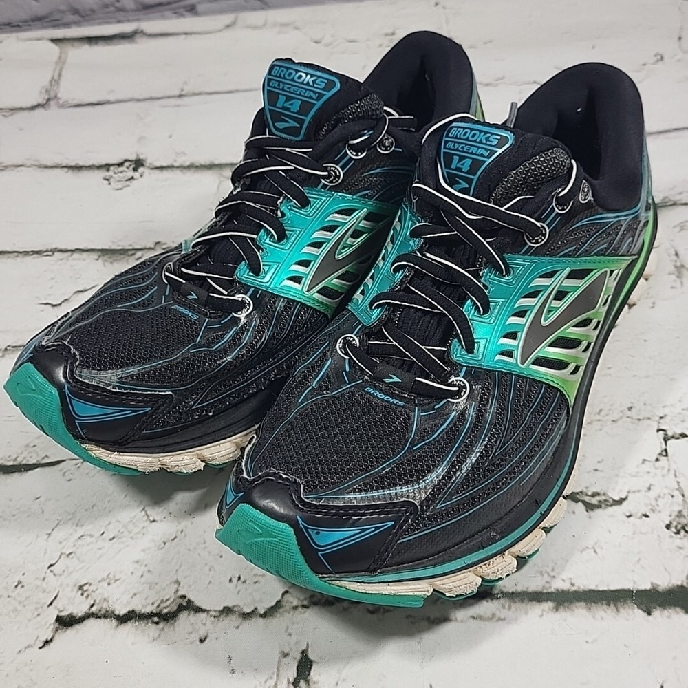 Brooks Glycerin 14 Running Shoes Womens Sz 9.5 Blue Green Sneakers Flaw‎